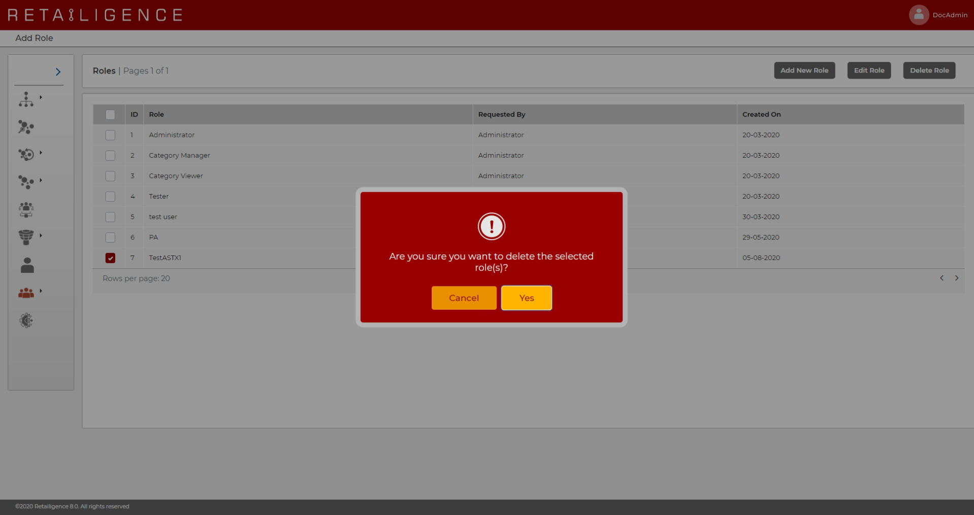 Retailigence: Delete User Role